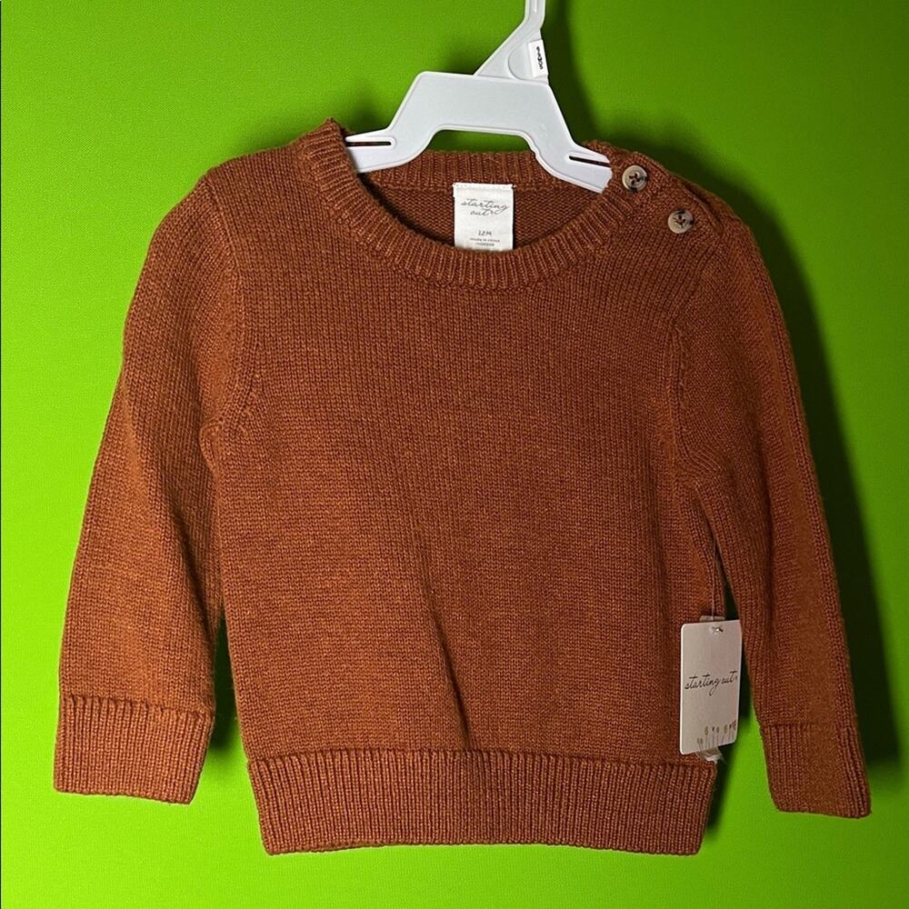 Starting Out Warm Brown Crew Neck Cotton Classic Sweater Size 12M